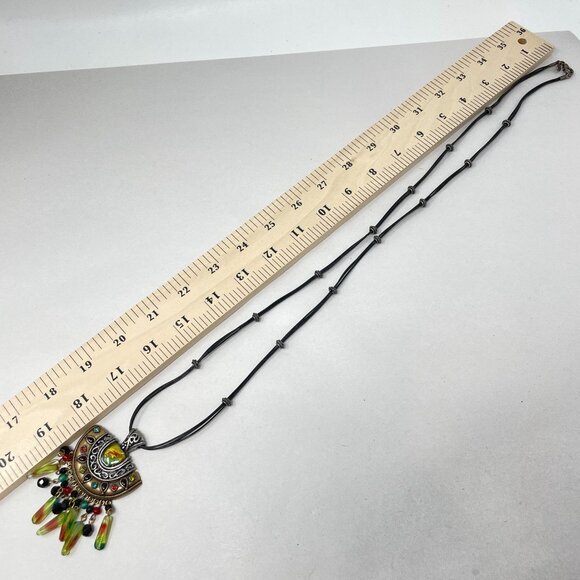 Chicos Boho Statement Necklace Beads Colorful Accents‎ Black Cord - Picture 3 of 7